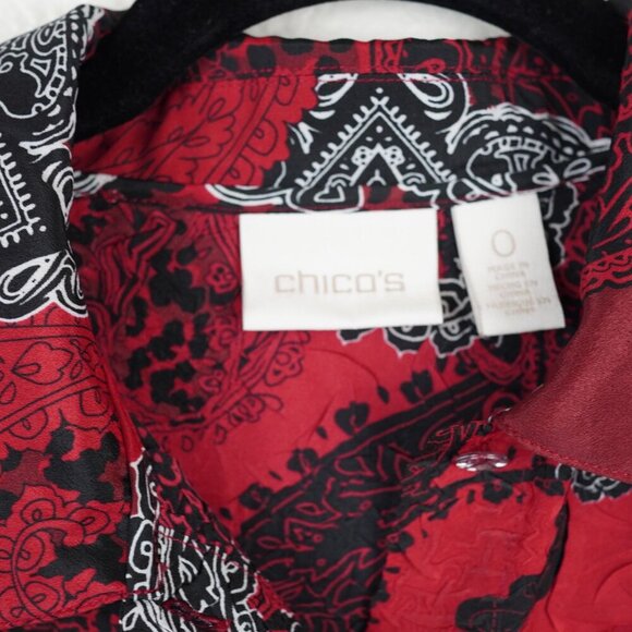 Chicos Festive Paisley Roxanne Top Button‎ Down Long Sleeve Office Artsy S - Picture 4 of 10